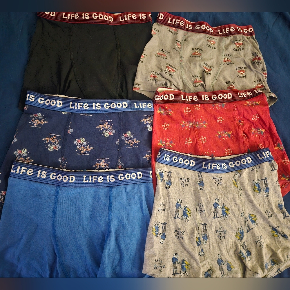 6 Life Is Good Men's Boxers - Black, Gray, Blue, Red